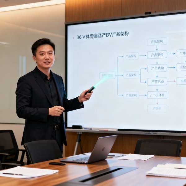 V体育产品VP刘洋，36岁，前字节跳动体育产品线负责人，在会议室白板前讲解产品架构